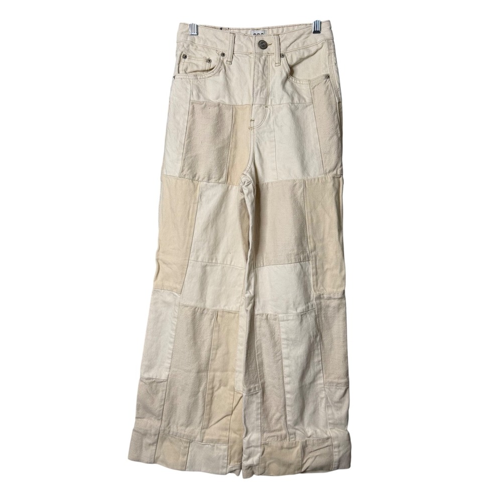 BDG Puddle Patchwork Jeans Womens 24 Cream Tonal Wide Leg High Rise Sustainable
